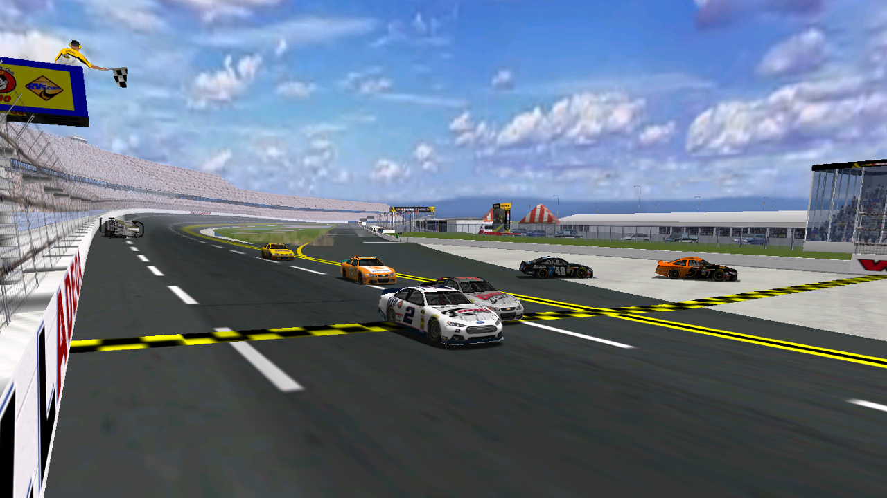 Fordly56 takes the checkered flag at Talladega Superspeedway as cars wreck behind