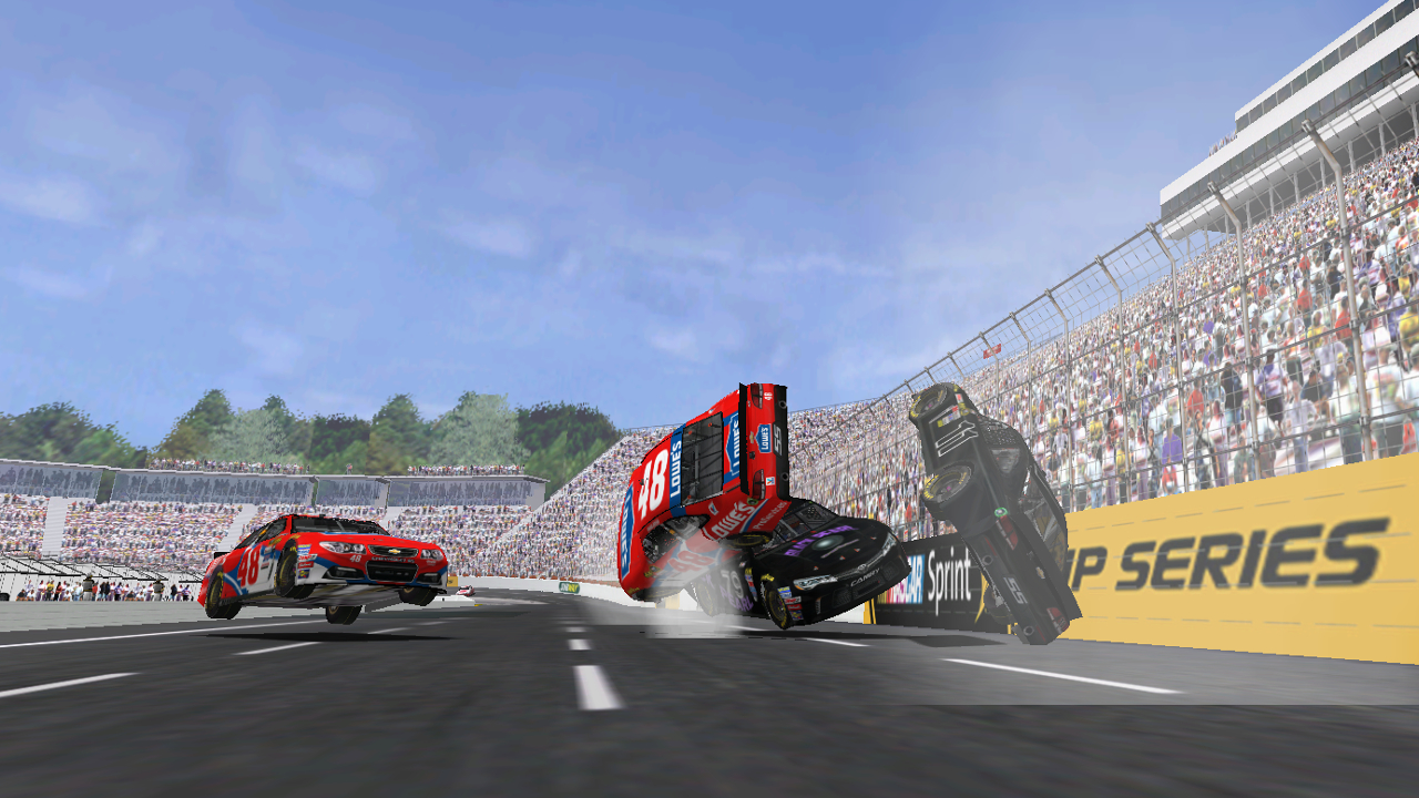 Speedyman11, Donaldson, ltfireman1604 and/or Rookiesrock crashing at Martinsville. (DusterLag / HeatFinder)